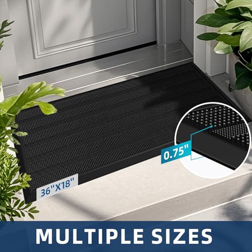 Mibao Front Door Mat Entrance, Waterproof All Weather All Season Non-Slip Rubber Welcome Mat, Dirt Trapper Low-Profile Hea...