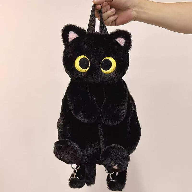 Osmanthus bloom Plush Backpack,Cat Bag,Stuffed Animal Backpack,Cute Cartoon backpack,Plush Bag (A-Black Cat)