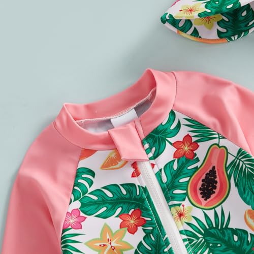 Baby Boy Rash Guard Swimsuit Color Block Long Sleeve Zipper One Piece Swimwear Toddler Bathing Suit + Shark Sun Cap