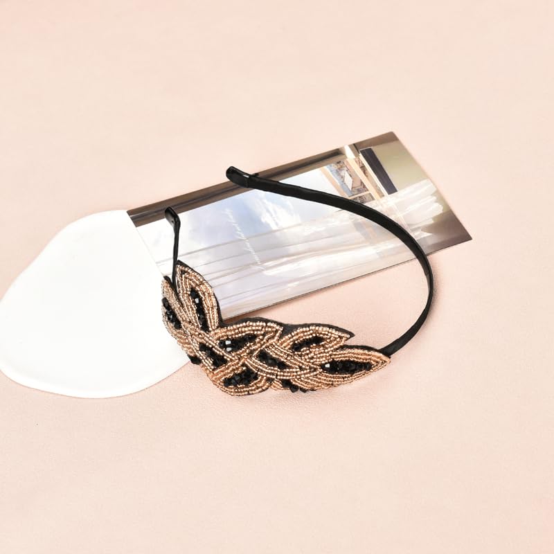 YALLNASL Vintage 1920s Flapper Headband for Women Rhinestone Beaded Head Bands No Slip 1920 Flapper Hair Band Accessories Crysta