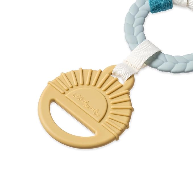 Itzy Ritzy Teething Activity Toy - Bitzy Busy Ring Infant Teething Toy Features Braided Ring & Dangling Toys, Includes Teether, Textured Ribbons, Crinkle Sound & Jingle Bell - 0 Months & Up (Farm)