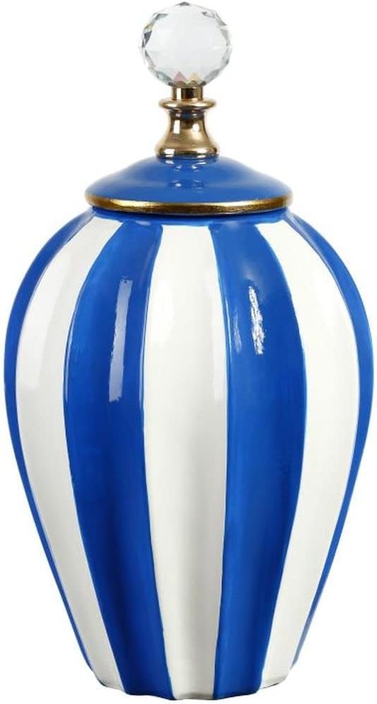 Mark Roberts Spring 2022 Classic Stripe Vase with Lid, Large, 13", Blue