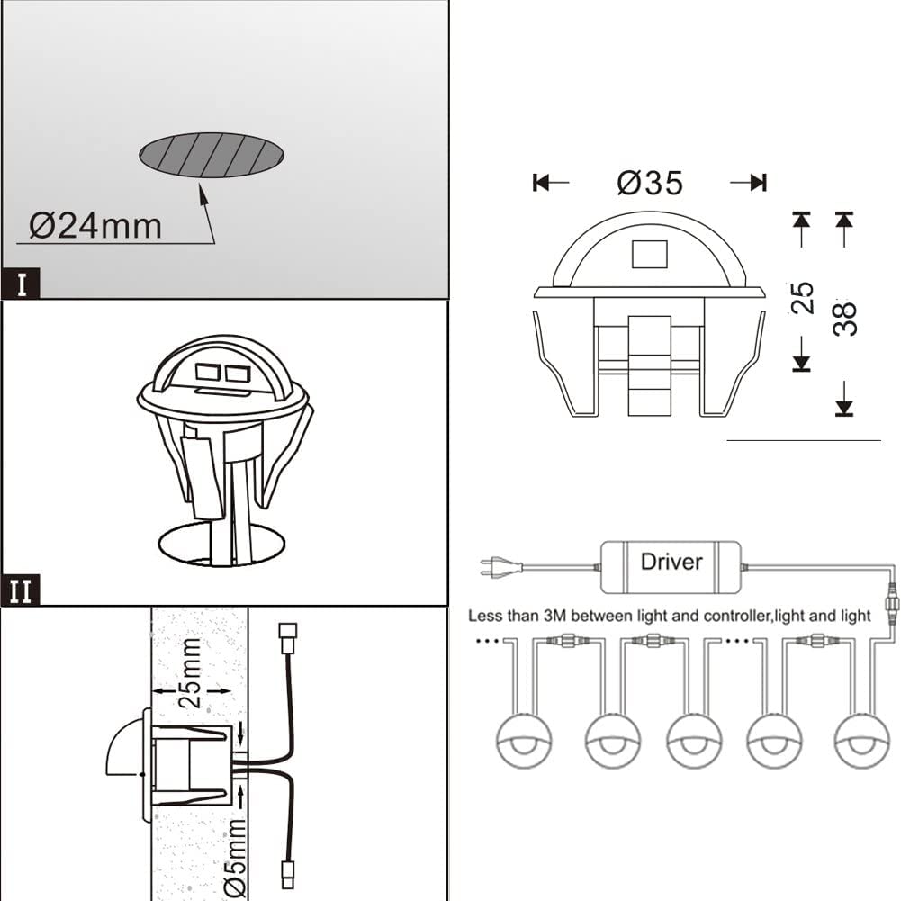 FVTLED Low Voltage LED Deck Lights Kit, 10pcs, Cold White, Metal, Model B106B, Outdoor Garden Pathway Lighting, Bronze