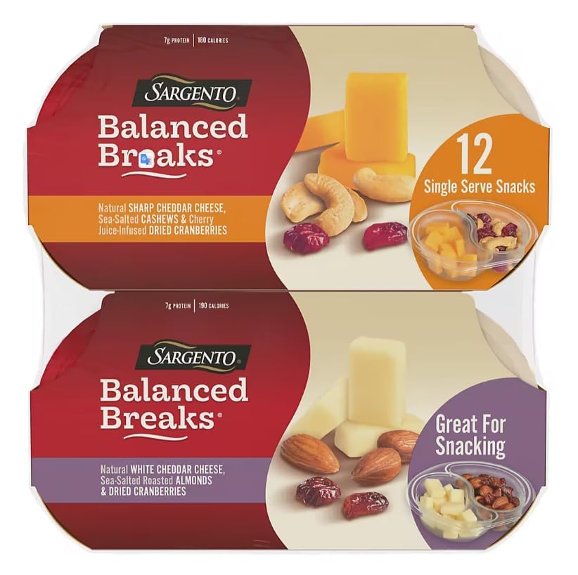 Sargento Balanced Breaks Cheese and ers Variety Pack - 6 pck - White Cheddar Cheese with Almonds Cranberries - 6 pck - Sharp Cheddar Cheese with Cashews and Cranberries