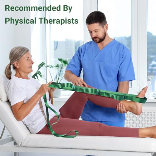 Kiemeu Stretch Strap With Loops For Physical Therapy, Yoga Straps For Stretching With Loops, Non-elastic Leg Straps For Kn...