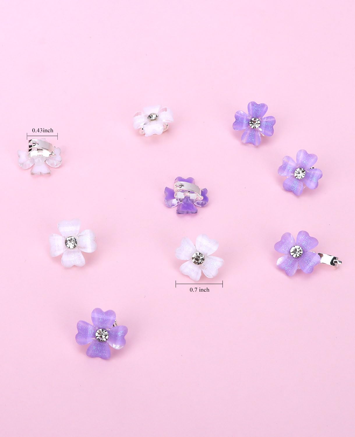 Wecoe 20 Pcs Small Purple White Flower Hair Accessories - Tiny Mini Decorative Bling Clips for Women's Wedding Gift