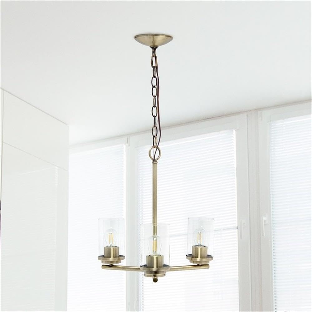 LALIA HOME 3-Light Pendant Chandelier, Antique Brass, 15x15x64, Glass, Model LHP-3012, Ideal for Kitchen Island, Foyer, Living Room
