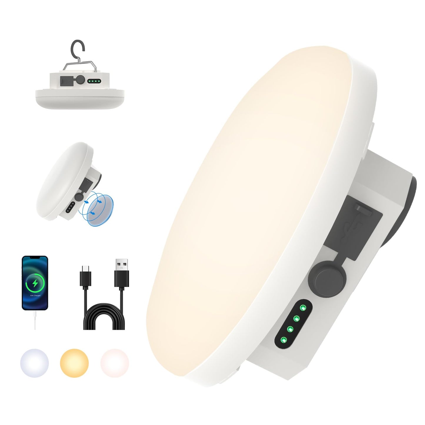 10000Mah Rechargeable Hanging Tent Light With Magnet Portable 30W 4000Lm Led 3 Color Lighting Modes Camping Lantern Ipx5 Waterproof Led Flashlight For Emergency & Gift