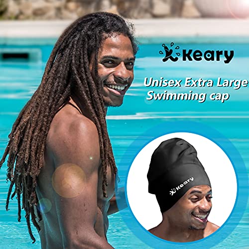 Keary Extra Large Swim Cap for Braids and Dreadlocks Extensions Weaves Long Hair, Waterproof Silicone Cover Ear Bath Pool ...