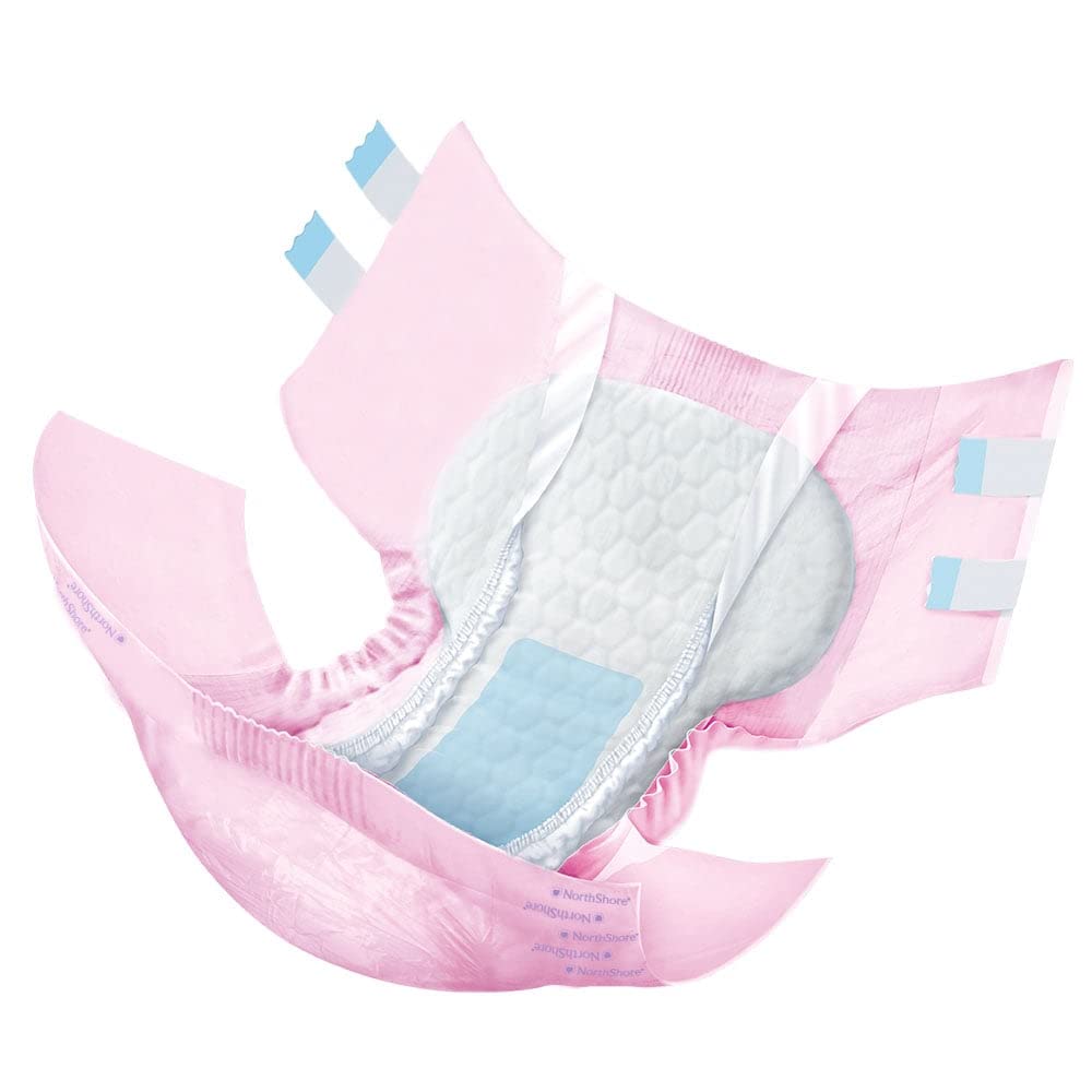 NorthShore MegaMax Adult Overnight Diapers, 12-Hour Tab-Style, Large, 10 Count Bag, Pink, 42-54 inches, Unisex Incontinence Underwear