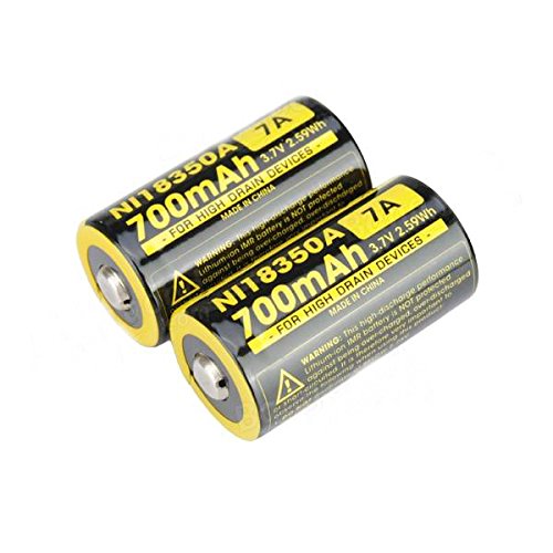 2X Nitecore Imr 18350 Ni18350A 700Mah 3.7V Button Top Rechargeable Battery (This Is Not A Replacement For Cr123A)