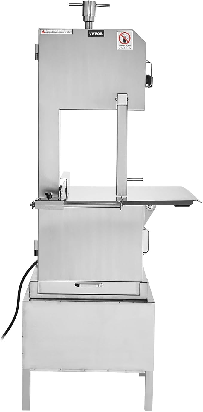 VEVOR Commercial Electric Meat Bandsaw, 2200W Stainless Steel Vertical Bone Sawing Machine, Workbeach 24.4" x 20.5", 0.16-8.7 Inch Cutting Thickness, Frozen Meat Cutter with 6 Blades for Rib Pork Beef