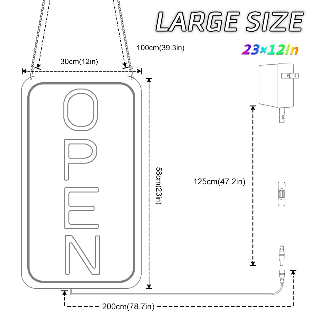 ROLANCHE LED Open Sign, 23inx12in, Ultra Bright Acrylic, Blue Pink Vertical, Model JS-OPEN-PK-V-BIG-US