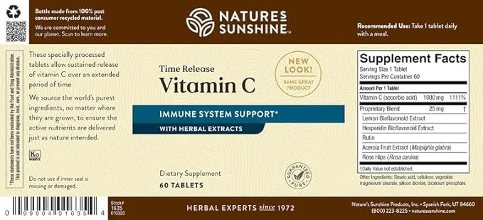 Nature's Sunshine Vitamin C 1000mg T/R, 60 Tablets | Time Release Vitamin C Supports the Immune System and Quenches Dangerous Free Radicals