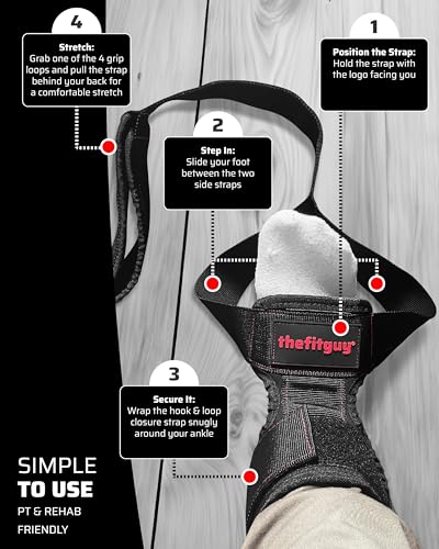 THEFITGUY Quad Stretch Strap with Ankle Support – Physical Therapy Band for Legs, Non-Elastic 4-Loop Rehab Strap for Quads...