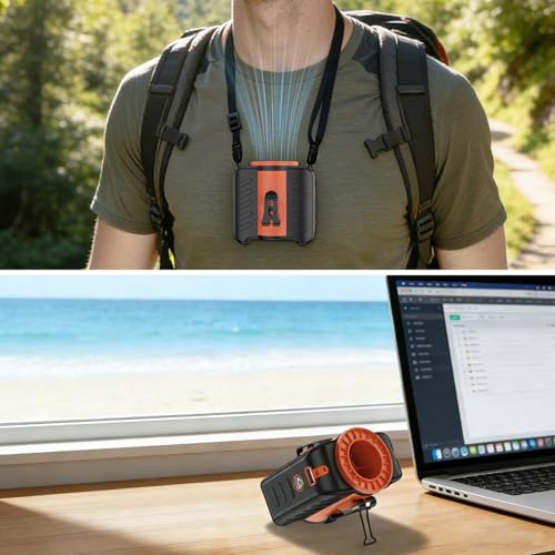 VOPOG Portable Waist Fan Clip on 5-Speed with MAX 10500RPM Strong Airflow and LED Flashlight, Wearable Belt Personal Fan R...