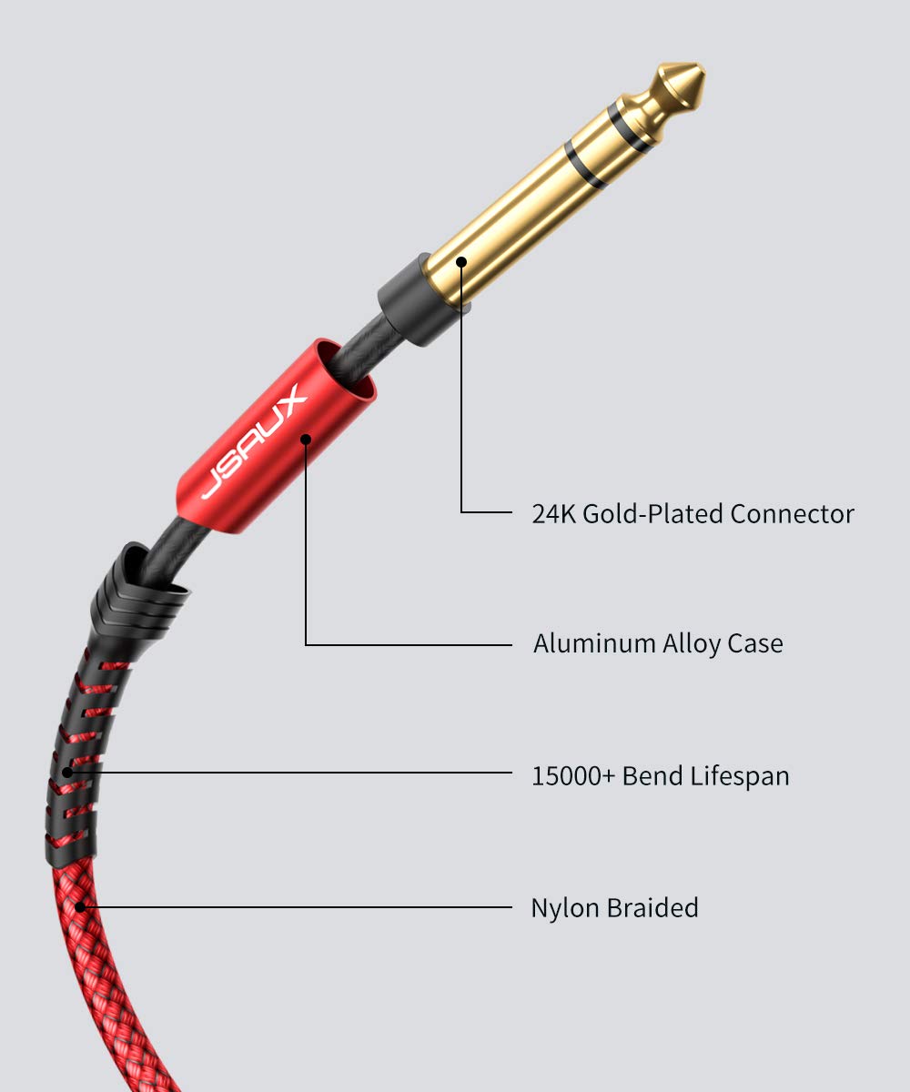 Jsaux 1/4 Inch Guitar Instrument Cable 20Ft, 6.35Mm (1/4) Trs To 6.35Mm (1/4) Trs Stereo Audio Cable Male To Male Straight-To-St