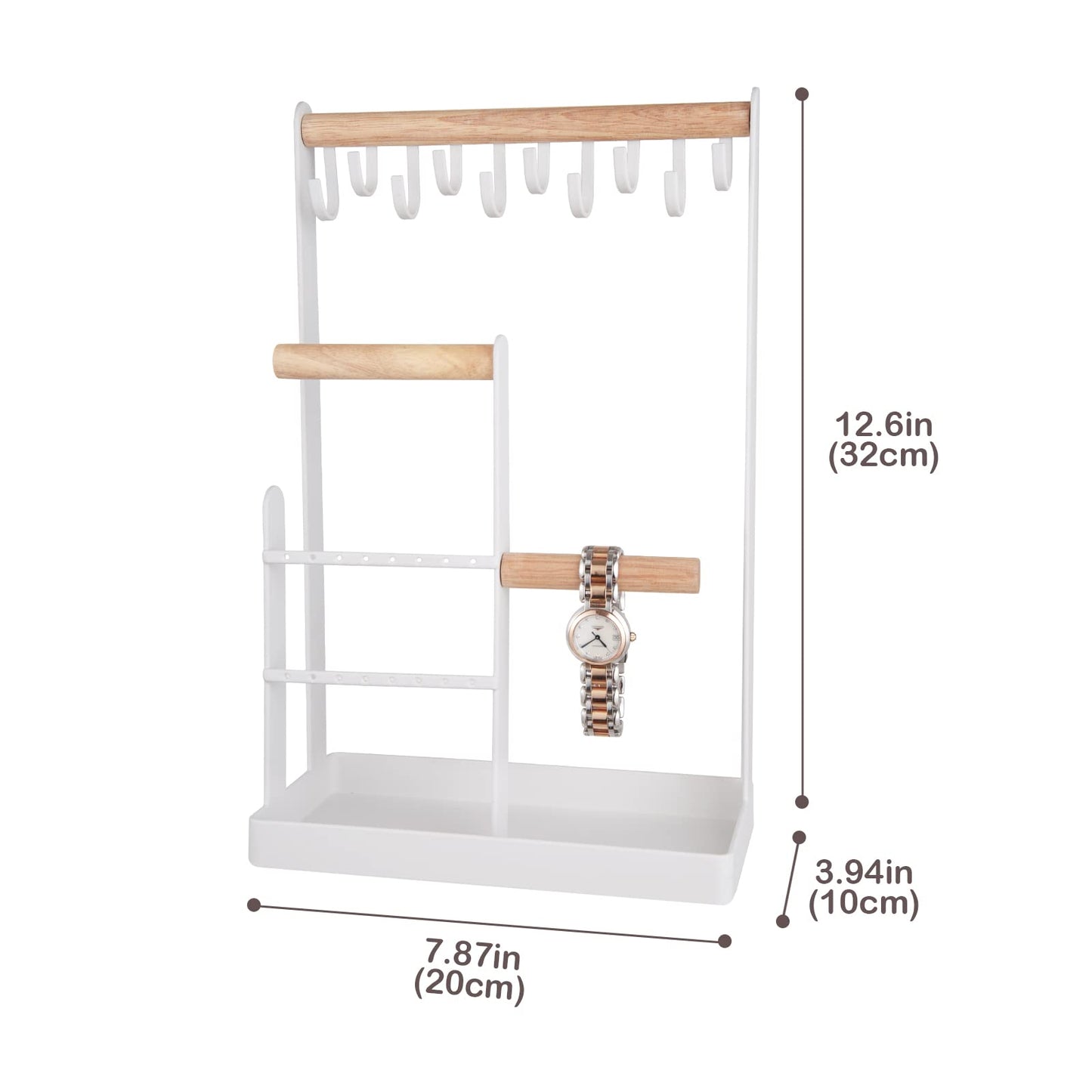 ProCase Jewelry Organizer Stand Necklace Holder, 4-Tier Tower Rack with Earring Tray, 10 Hooks Necklaces Hanging Small Jewelry D