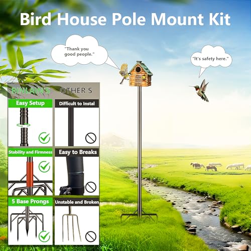 Bird Feeder Pole Kit 110 Inch,Bird House Pole for Outdoors Heavy Duty,5 Base Prongs Adjustable Birds Feeder Stand for House