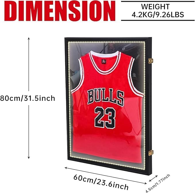 Nice C Jersey Frame Display Case with Lights, Jersey Shadow Box Display Cases, Football Jersey Display Case with LED, 98% UV Protection, Valet Pinboard, Acrylic, Basketball (LED 4 Pack)