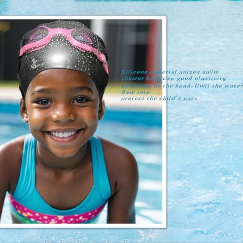Extra Large Swim Cap for Kids Black Girls Aged 4 to 16 with Long Hair Braids Dreadlocks, Waterproof Silicone Swimming Hat ...