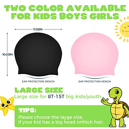 Extra Large Swim Cap for Kids - Silicone, Swim Cap for Long/Short Hair and Braids/Dreadlocks, Girls/Boys 6-14