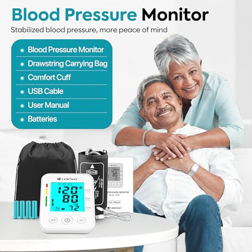 LinkSun Blood Pressure Monitor for Home Use with Large Upper Arm Cuff, Rechargeable Blood Pressure Machine with 100 Memory...