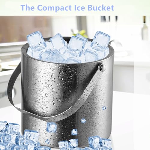 3L Stainless Steel Ice Bucket – Double-Wall Insulated Cooler Keeps Ice Frozen Longer for Wine, Champagne & Beer,Includes L...