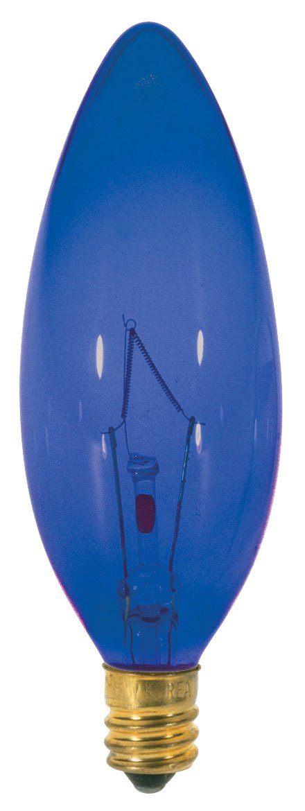 Satco S3218 25W B9.5 Incandescent Light Bulb, 120V, Glass, Candelabra Base, Transparent Blue, 1 X 1 X 3.