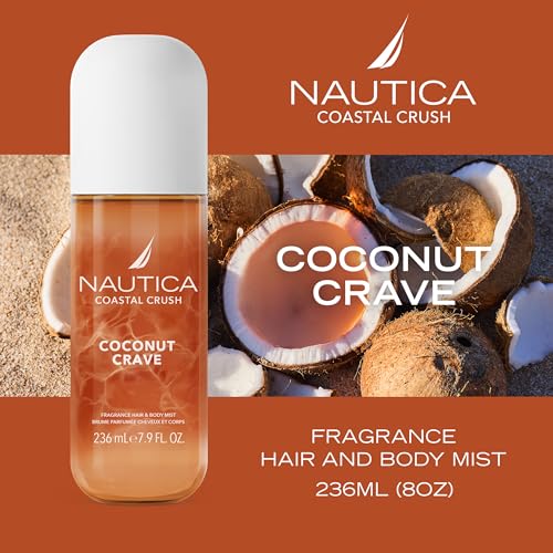 Nautica Coconut Crave, a Fruity Gourmand Hair & Body Mist for Women, Notes of Coconut, Apple and Cedarwood, Long Lasting, 8.0 fl oz