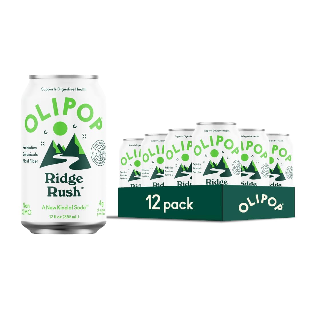 OLIPOP Prebiotic Soda Pop Ridge Rush Pantry Pack Packed with Prebiotics Fiber and Botanicals Gluten Free Vegan GMO Free 12oz (12-Cans)
