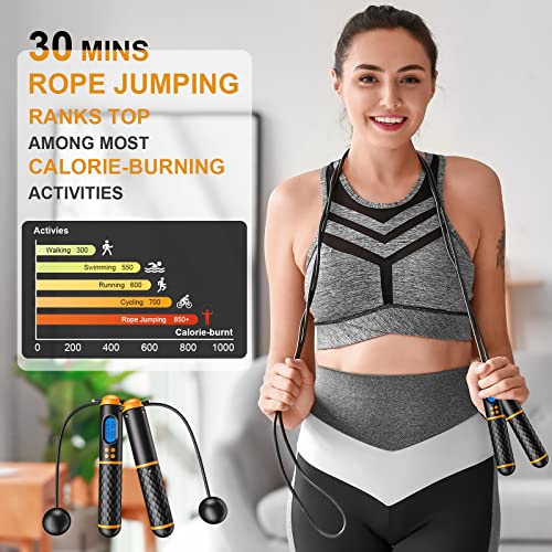 Smart Jump Rope, Multifun Speed Skipping Rope with Weight/Lap/Time/Calorie Counter Adjustable Digital Counting Jump Ropes ...