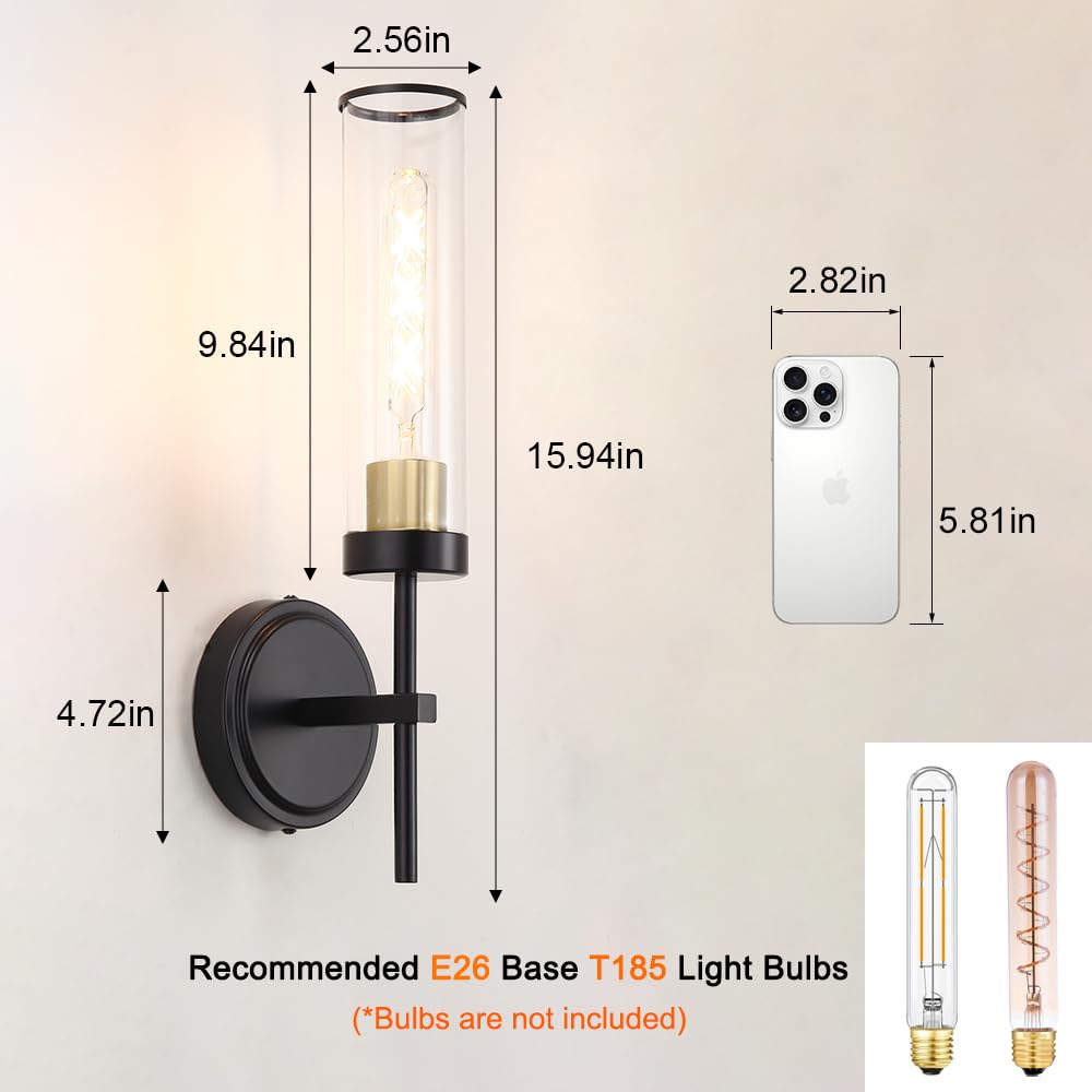 Wall Sconces Set Of Two Black And Gold Bathroom Sconces Wall Lighting With Clear Glass Modern Sconces Wall Decor Set Of 2 Farmhouse Wall Mount Lights For Mirror Bedroom Living Room Hallway Kitchen