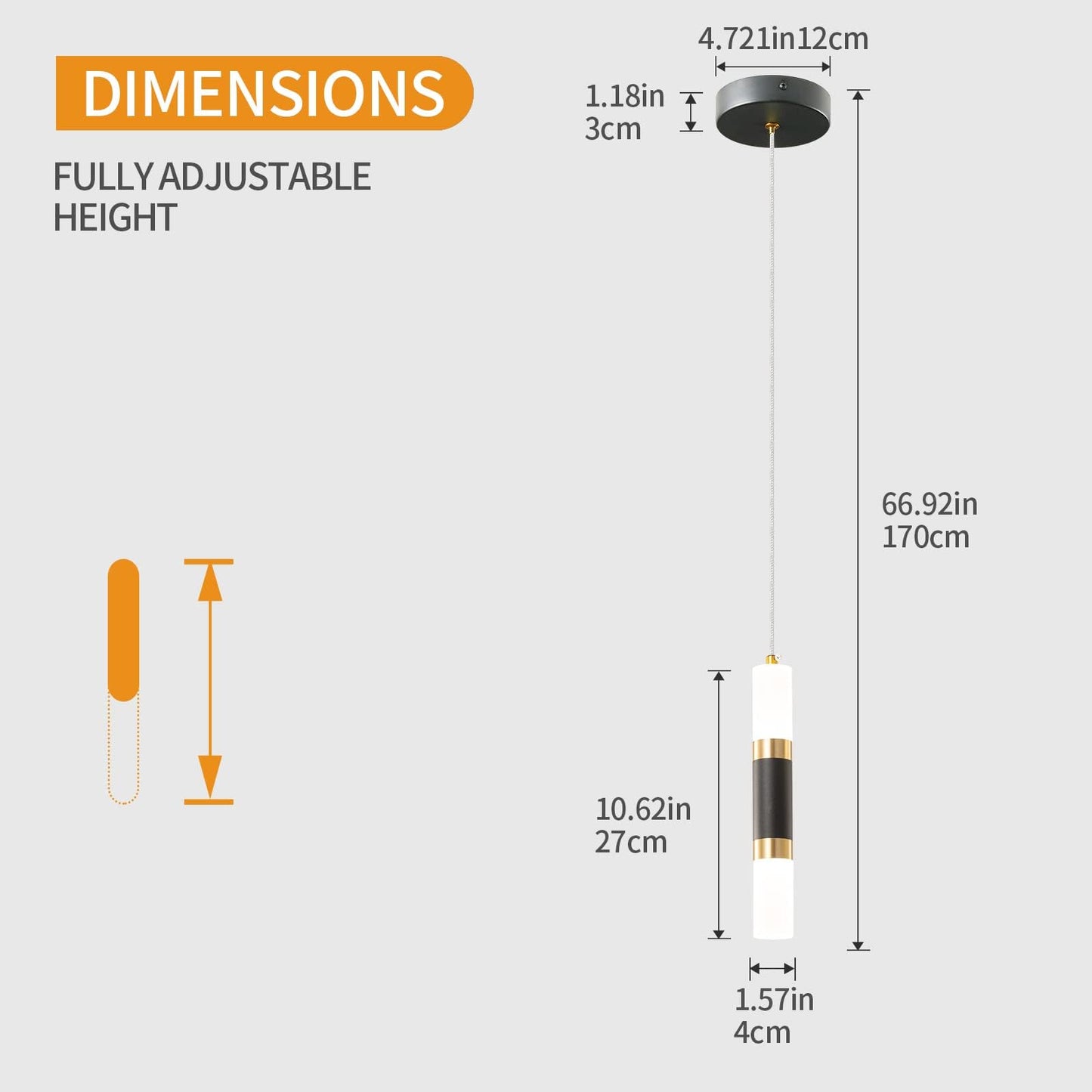 Liangmh Modern Kitchen Island Light Fixture Dimmable Led Black Mini Pendant Light Bedroom Bedside Table Black Gold Small Pendant Lighting (1-Pack)