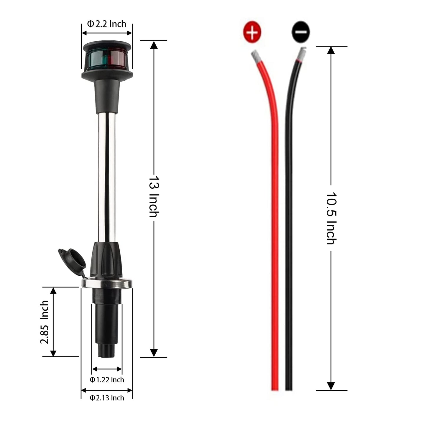 Besramtic Bow Light Led Boat Navigation Lights Red And Green Bi-Color Lighting Pole Removable Plug In Base 12 Inches