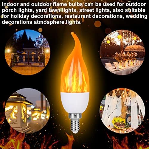 Myogrip E12 Led Flame Light Bulbs, 3 Modes, Yellow, 8 Pack, Plastic For Indoor/Outdoor Halloween Party Decorations