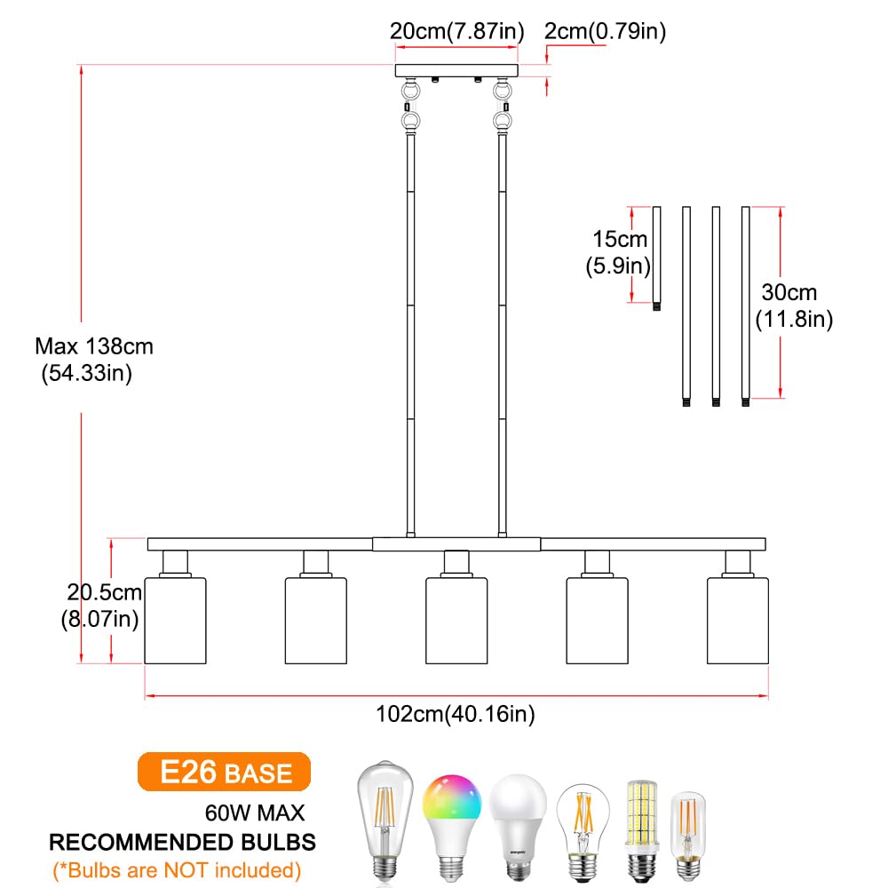 5-Light Kitchen Island Lighting Gold Adjustable Chandelier Farmhouse Dining Room Light Fixtures Over Table Height Adjustable Linear Pendant Light Fixture With Clear Glass Shade For Kitchen
