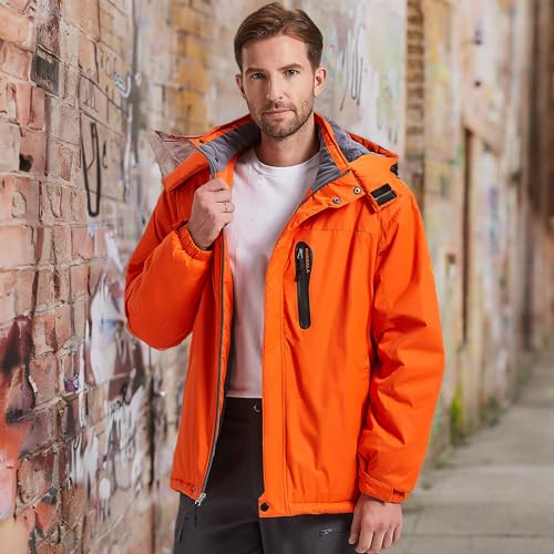 Kugnala Men's Winter Skiing Jacket Waterproof Warm Snow Fleece LiningCoat Mountain Hooded Windproof Rain Jacket S-6XL