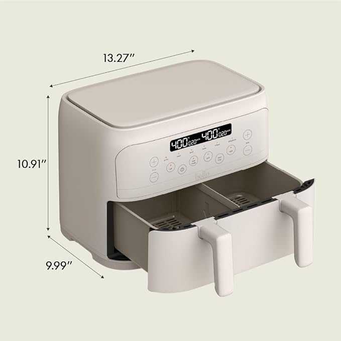 bella 4 Qt TriZone Air Fryer, EverGood™ Ceramic Nonstick Coating, Dual Basket Design w Removable Divider, Digital Touchscreen Control w 6 Preset Cooking Options, 1200 Watt, 3lb Capacity, Oatmilk