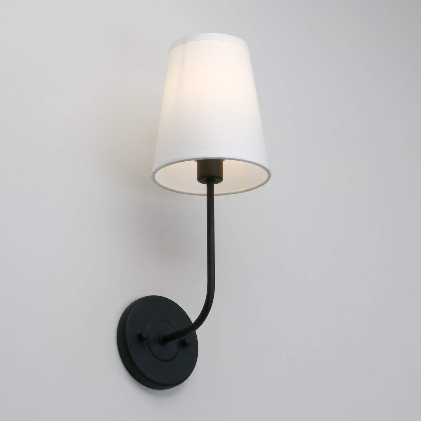 Pathson Industrial Wall Sconces Lighting Set of 2, Vintage Design, Metal, White Fabric Shade, Black Finish, Model XLYT803H2