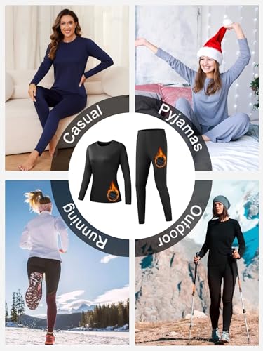 NebuKinex 2 Sets Thermal Underwear for Women Long Johns Ultra Warm Fleece Lined Athletic Base Layer Tops & Bottom Pajama