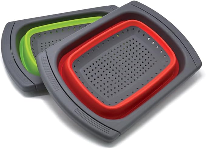 Collapsible Colander Set,Premium Food Grade Silicone Folding Strainers with Handles Space Saving Colanders for Draining Pasta,Vegetables & Fruits,Ideal for Kitchen & Travel (1pc(Red))