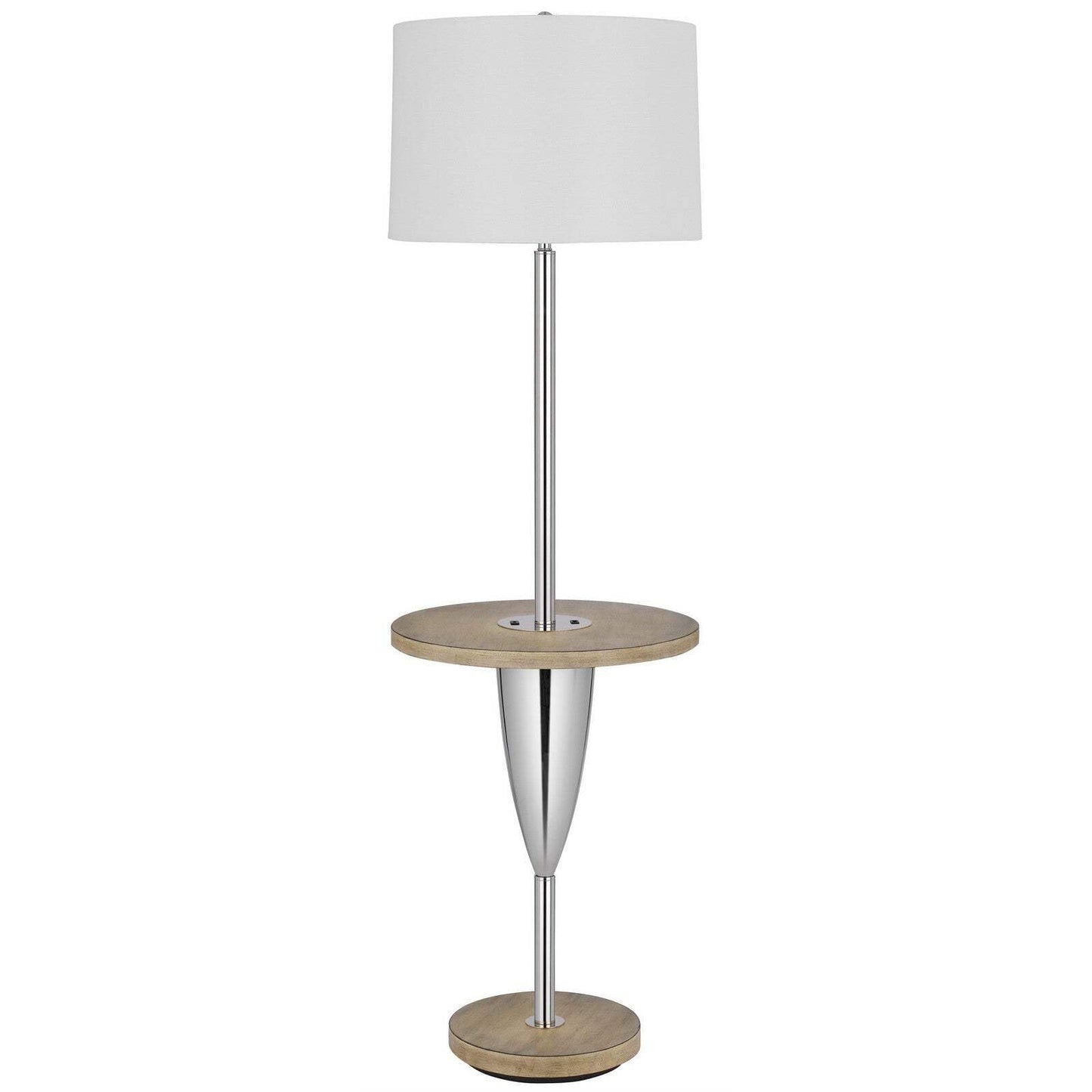 Homeroots Tray Table Floor Lamp With White Square Shade, 61 In., Chrome Finish