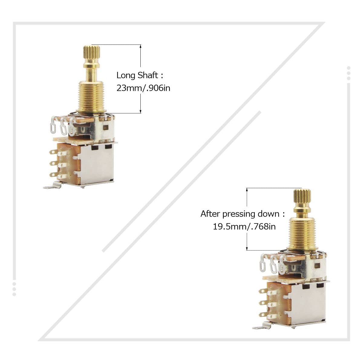 Fleor 2Pcs A500K Push Push Guitar Pots Audio Taper Potentiometers Long Copper Split Shaft