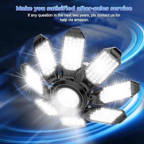 POLARPRA LED Garage Light - 2Pack Bright 50000LM Garage Lights Ceiling Led w/ 8 Deformable Panels 6500K Led Light Bulb Sre...