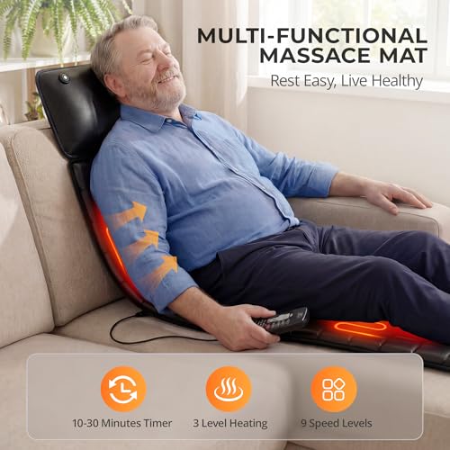 Himouta Shiatsu Full Body Massage Mat with Heat, Detachable Massager Pad, 10 Vibrating Motors, 9 Intensity Levels, Deep Ti...