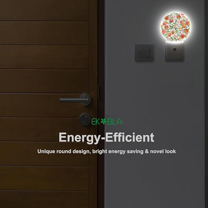 EKOBLA Peach LED Night Light Vibrant Cute Fruits Bright Colorful Design Dusk to Dawn Plug-in Nightlights Auto Sensor for Home Indoor Bathroom Hallway Kitchen