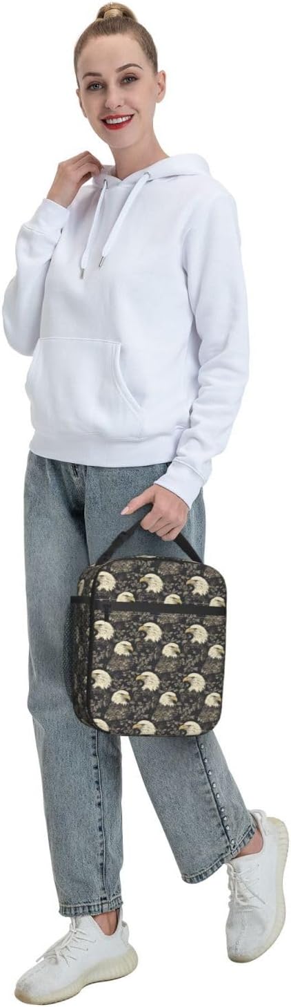 Vintage Eagle Lunch Box for Adults,Women,Men,Majestic Bird and Leaf Design Insulated Lunchbox,Leakproof Tote Bag,Reusable Cooler Bags for Work,Picnic,Office,Travel,Practical Lunchbag Gifts