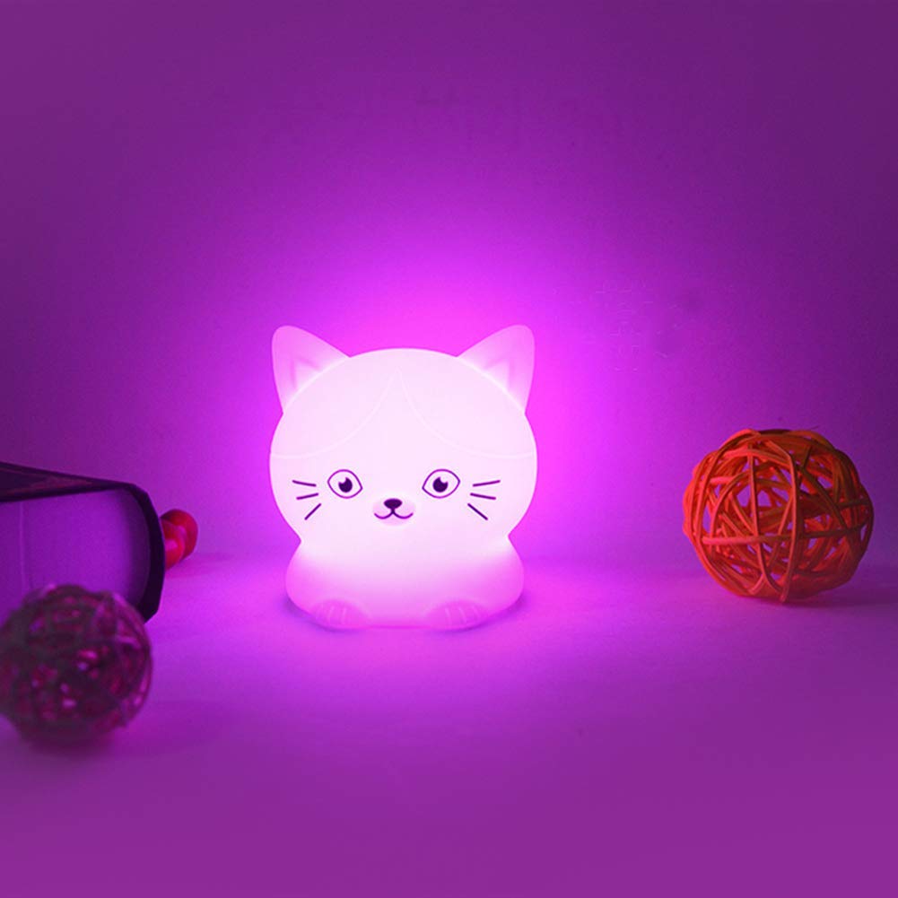 Tianhaixing Cat Night Light - Rechargeable LED Bedside Lamp, 9 Colors, Silicone, Model THX856, White