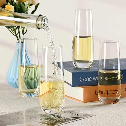 FrutPunch Champagne Glasses, Stemless Champagne Flutes Set of 4, 8OZ Champagne Flutes, Crystal Glasses, Cocktail Glass Se...